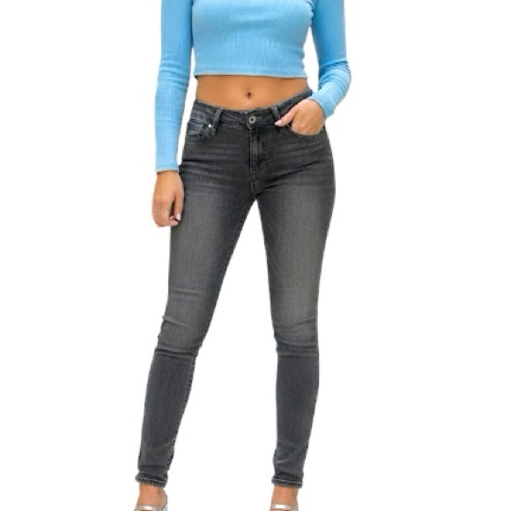 Y2K Bebe Dusty Gray Low Rise Dark Wash Skinny Jeans 25 Moto Grunge Vintage Punk